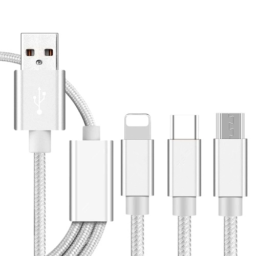 Câble USB 3 en 1 Type-C / Lightning / Câble de chargement Micro USB Cordon de chargement de téléphone portable tressé en nylon de 3 pieds