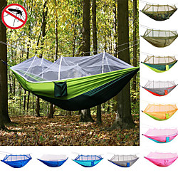Camping Hammock with Mosquito Net Double Hammock Outdoor Ultra Light Portable Breathable Anti-Mosquito Parachute Nylon with Carabiners and Tree Straps 2 person Camping Hiking Hunting Army Green Lightinthebox