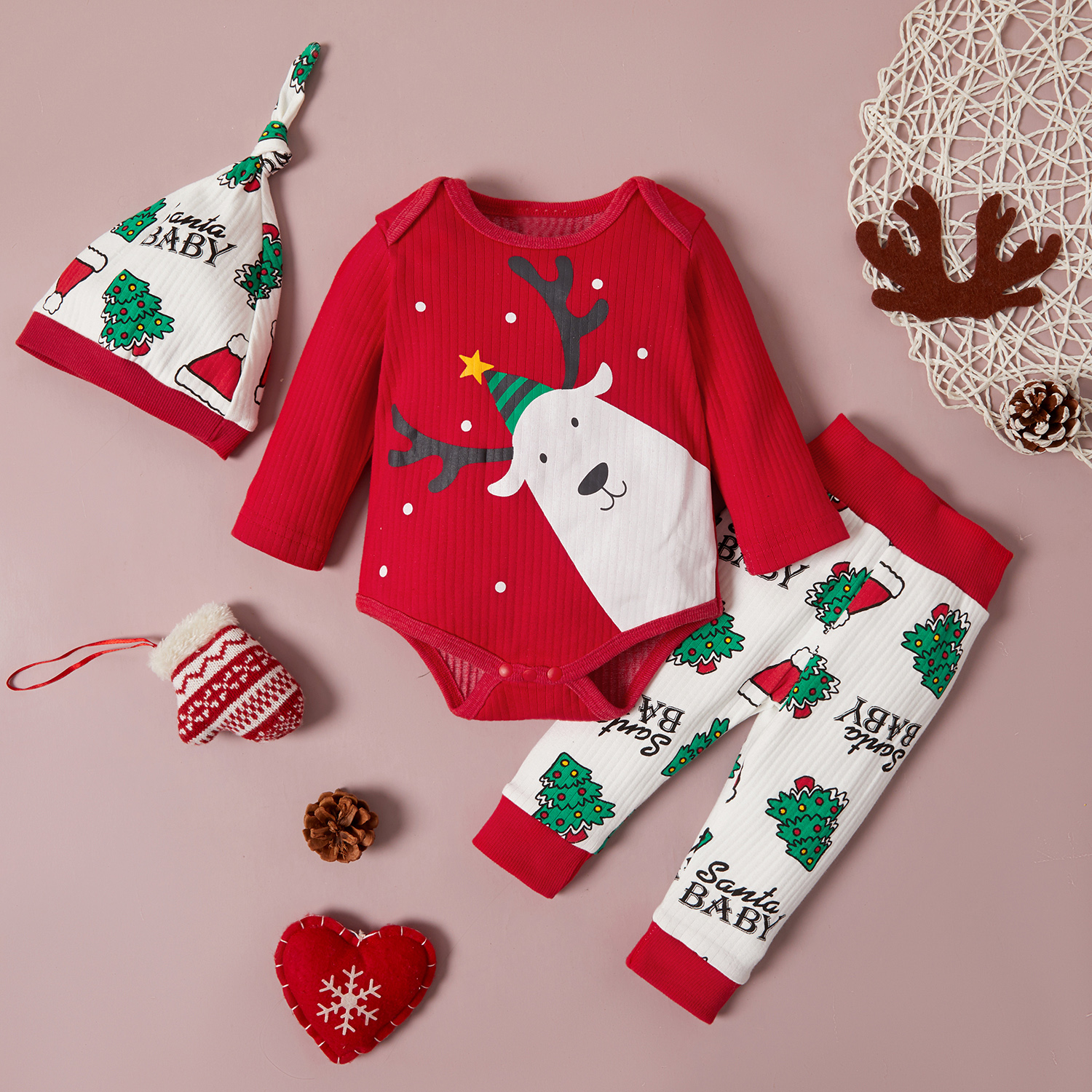 3pcs Baby Unisex Party Animal & Elk Baby's Sets Christmas Romper Fashion Cute Infant Clothes Outfit Clothing