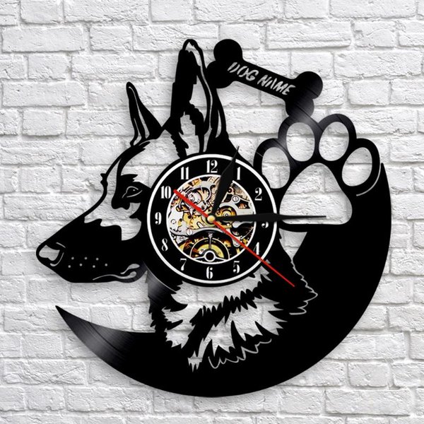 Wall Clocks 1Piece German Shepherd Dog Silhouette Art Decor Customize Name Creative Unique Gift For Pet Lover