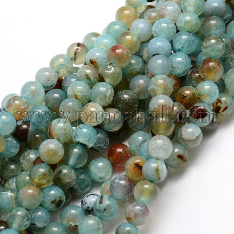 Dyed Natural Agate Round Beads Strands, Aqua, 8mm, Hole: 1mm; about 48pcs/strand, 14.9