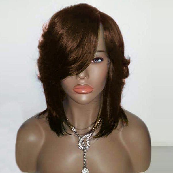 Medium Side Parting Straight Feathered Bob Synthetic Wig