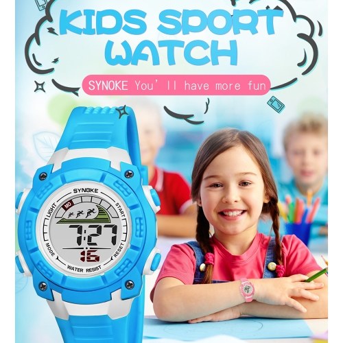 SYNOKE Sport Children Wrist Watches LED Digital Stopwatch Alarm Luminous Water Resistant Girl Boy Watch