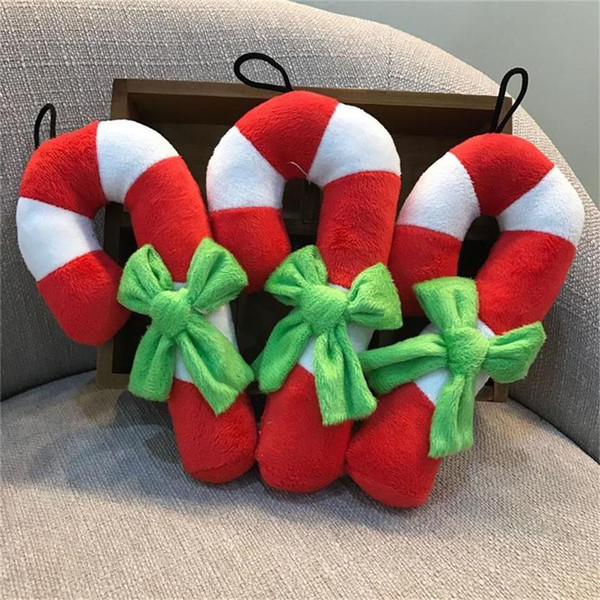 Dog Toys Christmas Crutch Shape Plush Squeaker Chew Sound Toy for Puppy Cat Training Products Dog Squeaking Toys