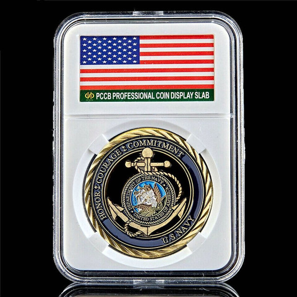 us navy emblem antique copper plated hollow core values medal of courage challenge coin w/pccb box