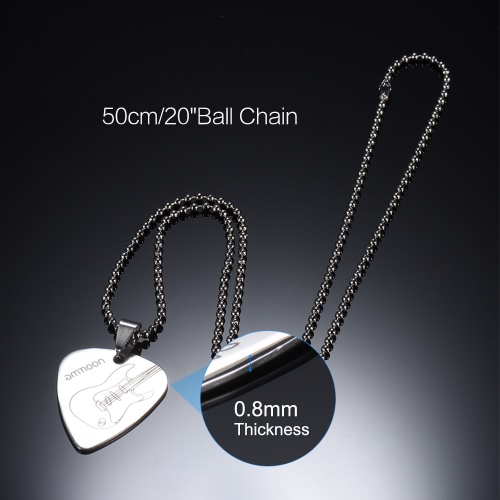 ammoon Guitar Pick Necklace Stainless Steel with 50cm/20in Ball Chain Silver Color