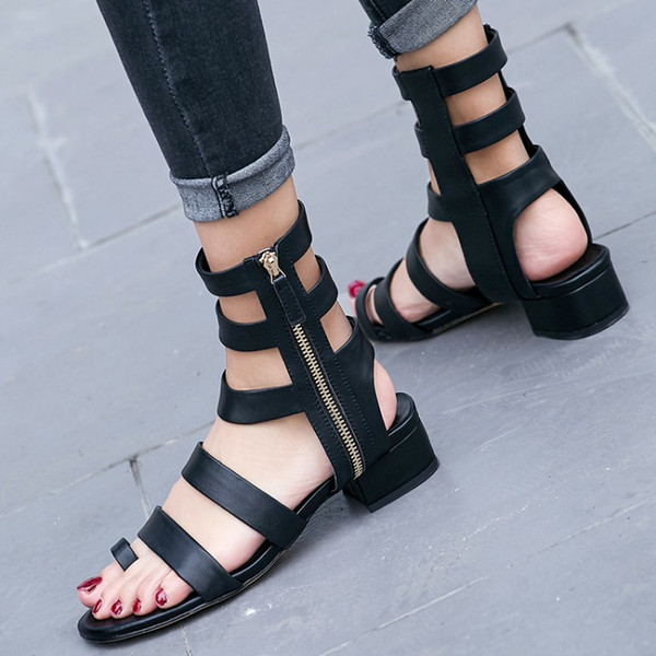 Sandals, 2018 women, summer, new style, European and American, high and low bottomed zipper, high middle tube, Rome, thin and cool boots.