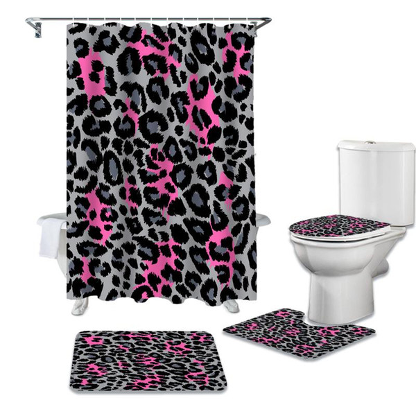 Animal Color Leopard Waterproof Bath Shower Curtain Rug Set Non-slip Bath Mat Toliet Cover Polyester Shower Curtain