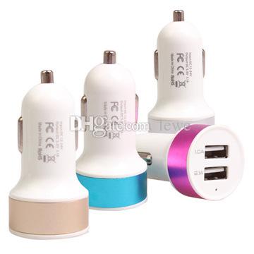 Car USB Charger Aluminum Cycle 5V 1A 2 USB Dual port Car Adaptor Color gift box packing free shiipping