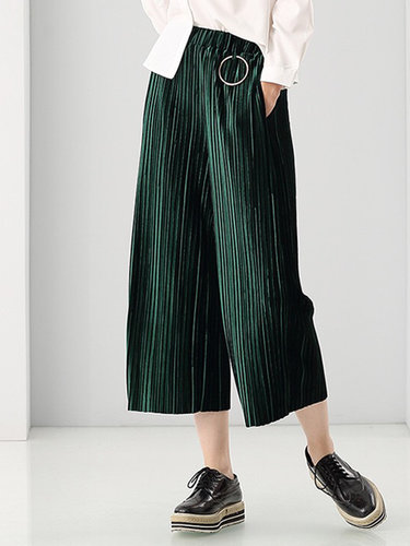 Pleated Casual Solid Wide Leg Pants