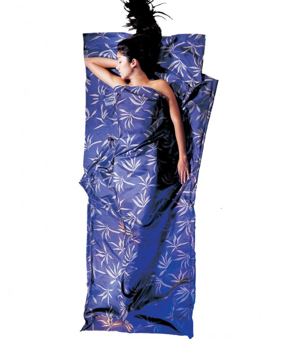 Cocoon Seidenschlafsack Travel Sheet - Silk - print - leaves blue flower