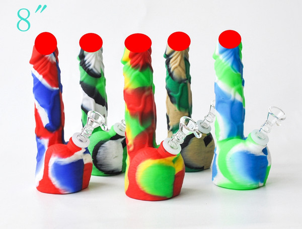 8 inch silicone water dick penis bongs with 18mm glass bowl unbreakable cool travel smoking oil wax dab bubbler rigs pipes DHL