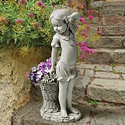 Resin Flower Girl Garden Statue Sculpture Child Figurine Planter Basket Lawn Ornament Outdoor Garden Yard Decor Decorations Lightinthebox