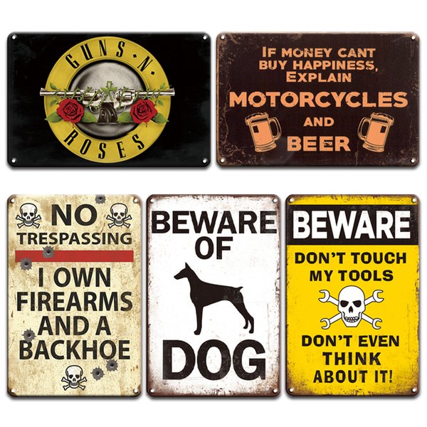 Iron Painting Warning No Trespassing Door Sign Beware OF Dog Metal Tin Sign GUNS N ROSES Poster Wall Decor