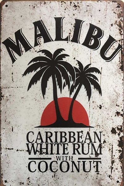 Metal Sign Malibu Rum tin Sign Vintage Bar Man cave Garage Kitchen Home Wall Decoration Art Sign 12 X 8 Inch