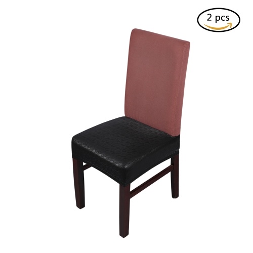 2pcs PU Leather Stretchable Dining Chair Seat Covers Waterproof Oilproof Dustproof Ceremony Chair Slipcovers Protectors--Pure Black