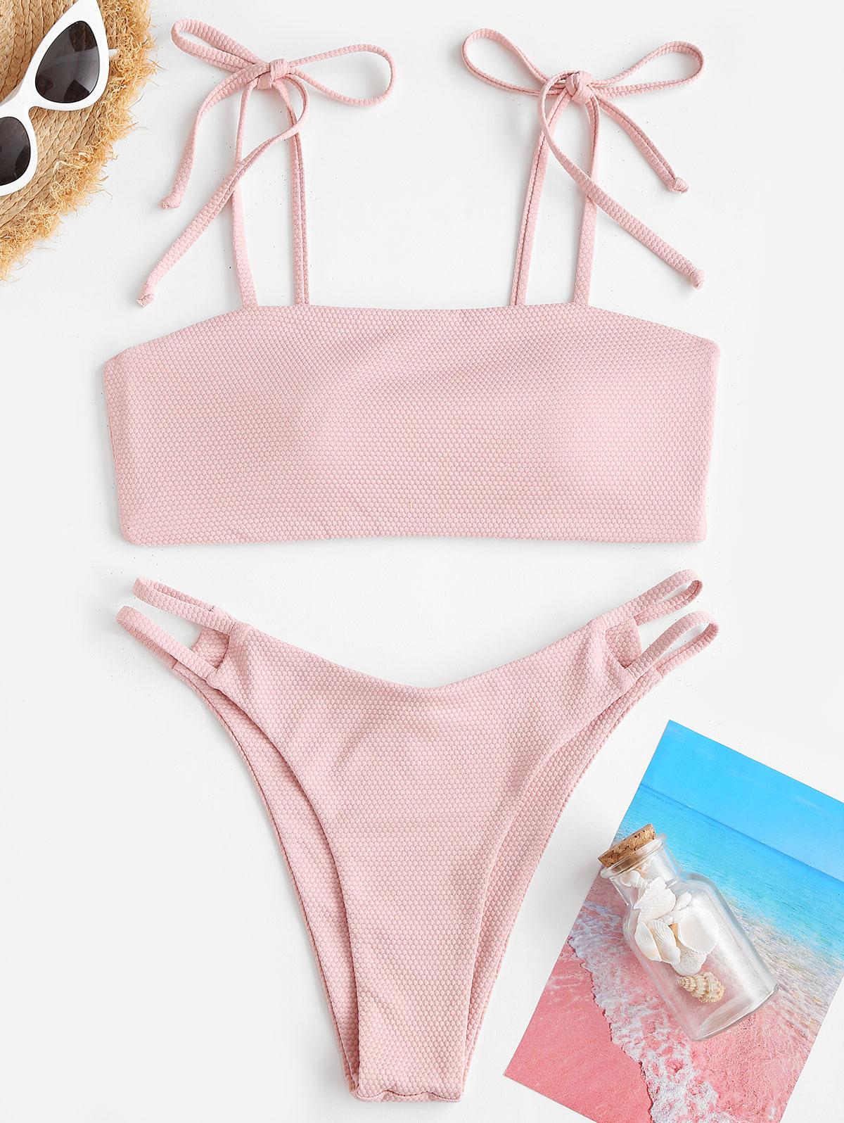 ZAFUL Gebundener Strukturiertes Leiter Ausschnitt Bikini Badebekleidung M Helles rosa