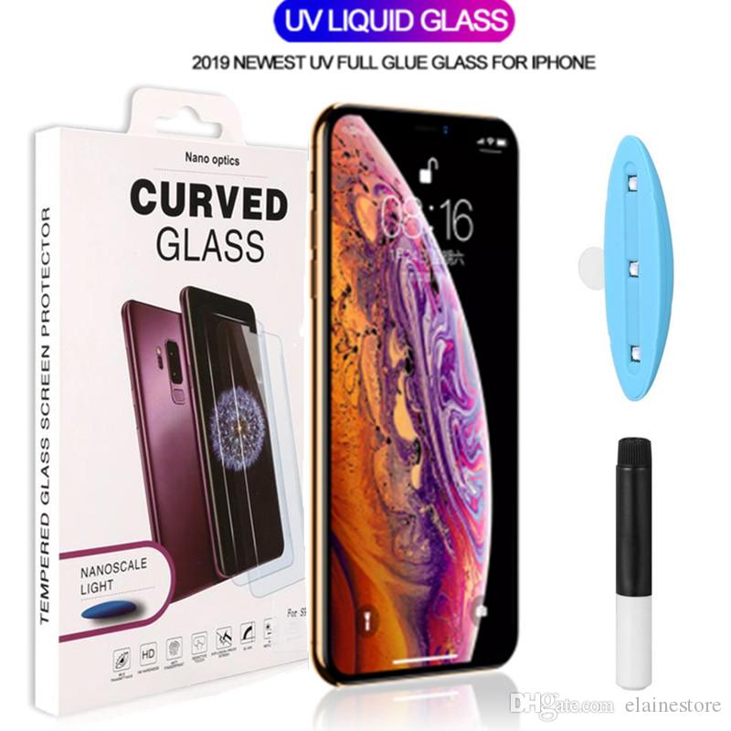UV Light Full Glue Sceen Protector For iPhone XS MAX XR X 4D 5D 6D 9D Nano Liquid Tempered Glass For OPPO find X Hua wei RS LG G7 SAMSUNG S8