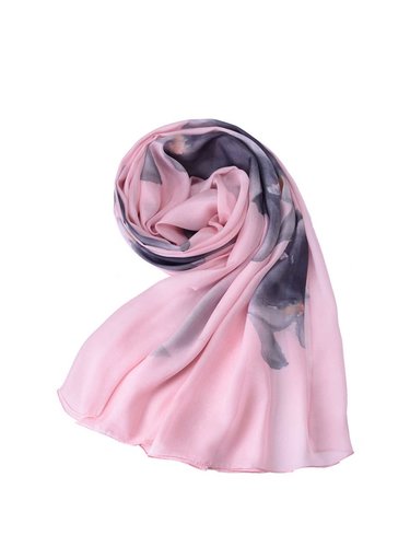 Pink Silk Vintage Painted Abstract Scarf