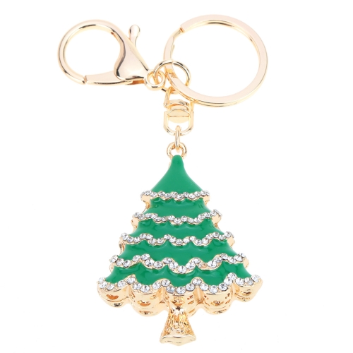 Fashional Jewelry Hollow Shinning Rhinestone Aureate Christmas Tree Pendant Key Ring Key Chain