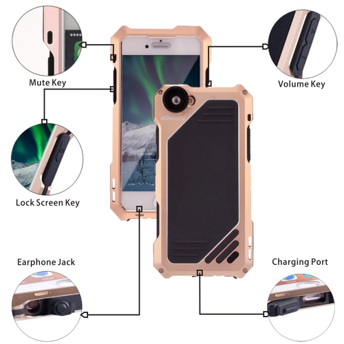 KKmoon 3 couche aluminium Cellphone cas couvrir trempé verre augettes avec 198 ° lentille Macro/Wide Fish-Eye pour iPhone 6 / 6 s