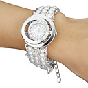 Diamante cadran rond perle de quartz de bande analogique bracelet de la femme (Blanc)