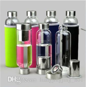 550ml Glass Water Bottle BPA Free High Temperature Resistant Glass Sport Water Bottle With Tea Filter Infuser And Nylon Sleeve CCA6739 60pcs
