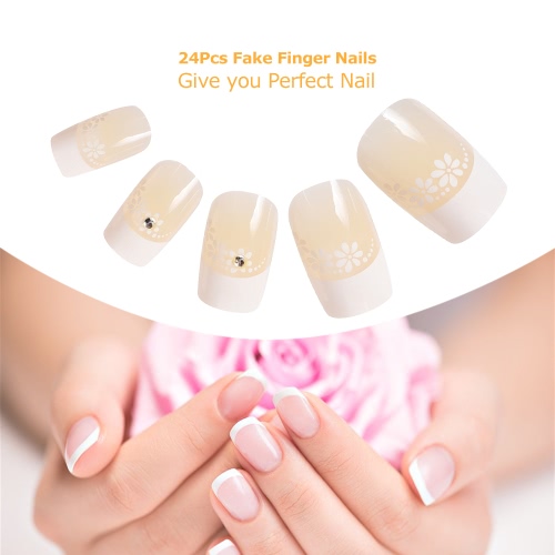 24Pcs Fake Fingernail Tips French Art Full Cover False Finger Nail Tips Set for DIY Manicure