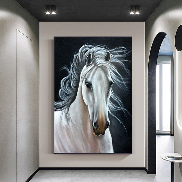 animal art nordic style white horse canvas poster print modern wall art pictures wall art for living room home decor (no frame)