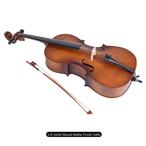 1/4 Wooden Cello Matte Finish Basswood Face Board with Bow Rosin Carrying Bag for Students Music Lovers