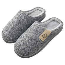 Men's Comfort Knitted Cotton Fabric With Soft Fleece Indoor Stitching Rubber Sole Men Women Solid Slipper