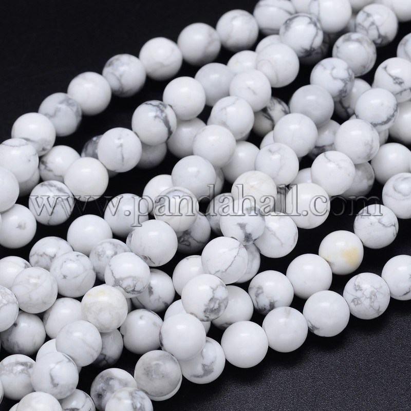 Round Natural Howlite Bead Strands, 8mm, Hole: 1mm, about 49pcs/strand, 15.3