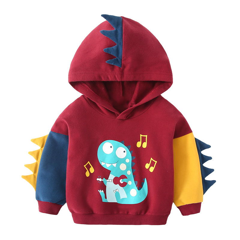 Adorable Dino Print Hooded Pullover for Toddler Boy