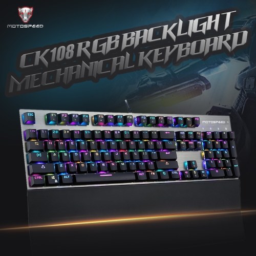 Motospeed CK108 104 Keys Blue Switch RGB Backlit Ergonomics Design Mechanical Gaming Wired Keyboard