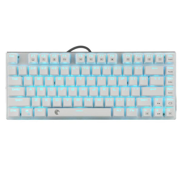 Mechanical Gaming Keyboard E- Z88 with Blue Switches Cyan LED Backlit Water Resistant Compact 81 Keys Anti-Ghost White