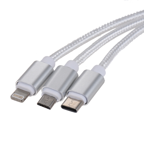 3.3Ft USB 2.0 a Micro USB + Tipo C + cable de carga de relámpago Cable de línea de datos de sincronización para iPhone iPad Samsung