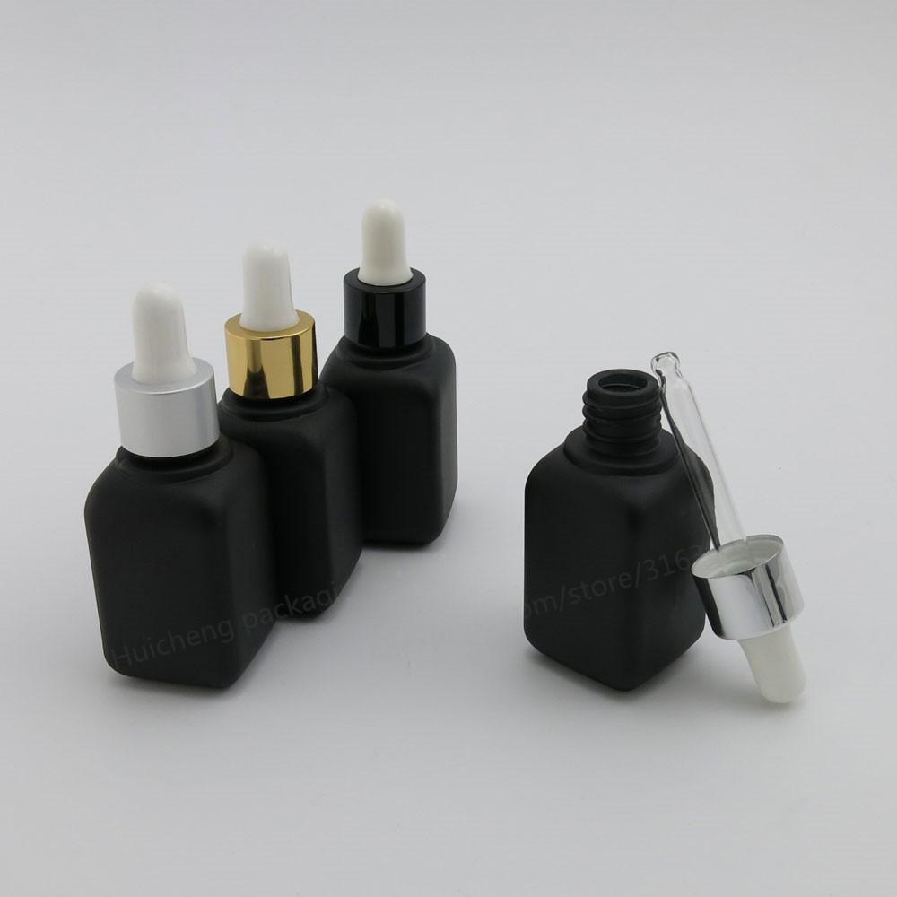 12 x 30ml Square Frost Black Glass Essential Oil Bottle With Dropper 1OZ Essential Oil Container