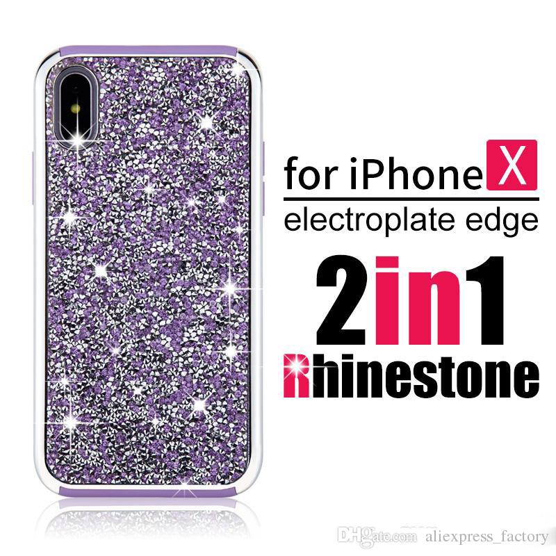 Premium Bling 2 in 1 Crystal Luxury Diamond Rhinestone Shockproof Glitter Back Cover Case For iPhone X 8 7 Plus 6 6S Samsung Note 8 S8