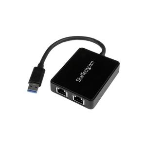 StarTech.com USB 3.0 auf Dual Port Gigabit Ethernet LAN Adapter mit USB-Port - Schwarz - Netzwerkadapter - USB 3.0 - GigE - 1000Base-T - 2 Anschlüsse - Schwarz