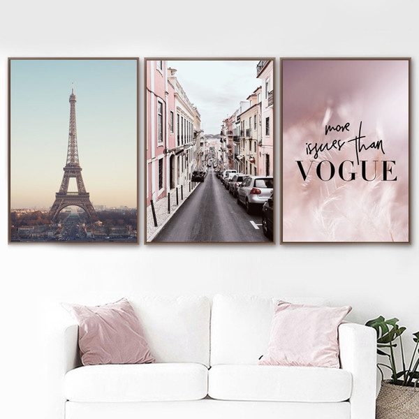 pink feather paris tower road wall art canvas painting vogue nordic posters and prints wall pictures for living room home decor