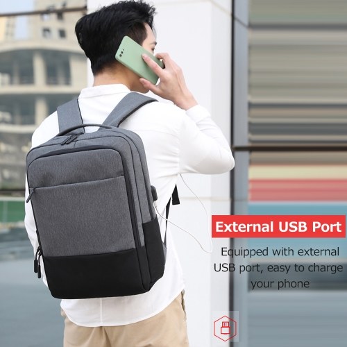15,6 pouces grande capacité sac à dos pour ordinateur Oxford tissu sac d'affaires loisirs de plein air sac de voyage avec interface USB externe gris clair