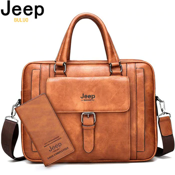 JEEP BULUO Big Size Men Briefcase Bags For 15.6 inches Laptop Split Leather Business Handbag Male Shoulder Travel Bag office