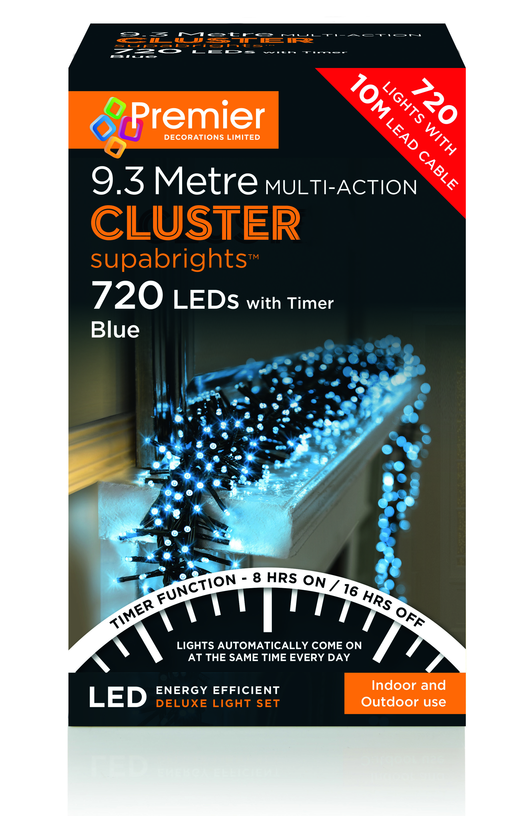 Premier Cluster Supabright Multi-Action 9.3m LED Christmas Lights (Blue)