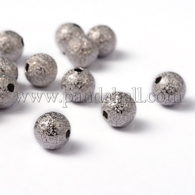 Brass Textured Beads, Round, Nickel Free, Platinum, 8mm, Hole: 1.5~2mm