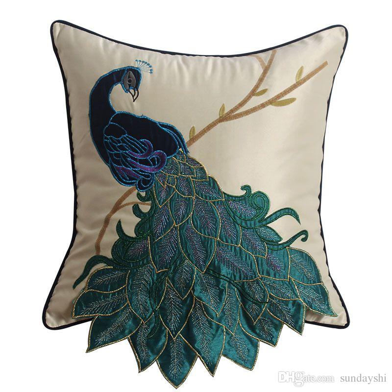 Luxury handmade peacock cushion Faux Silk Decorative Embroidery cushion cover pillow cover Home Decor Sofa free shipping