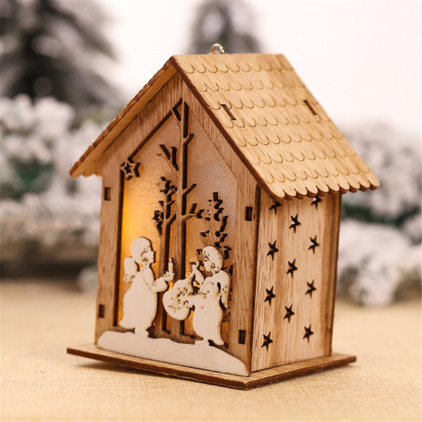 LED Light Christmas Decorations For Home Wood House Cute Christmas Tree Hanging Ornaments Holiday Decoration kerst decoratie