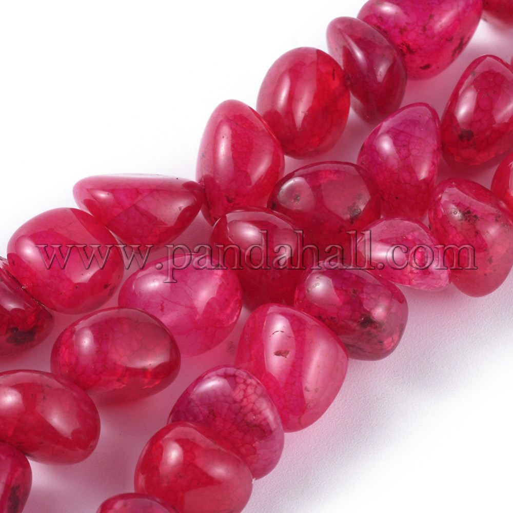 Natural Dragon Veins Agate Beads Strands, Dyed & Heated, Tumbled Stone, Nuggets, Cerise, 7.5~13x10~12.5mm, Hole: 1mm; about 40pcs/strand, 14.76
