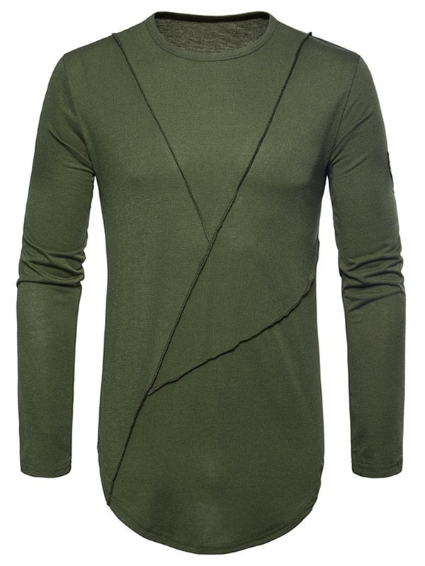 Seam Design Sleeve Applique Hem Curved Longline T-shirt