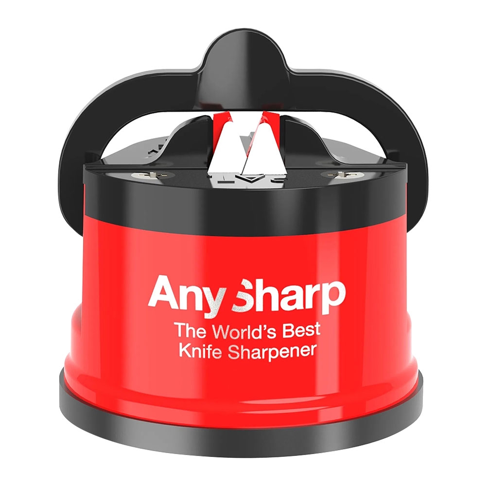 AnySharp World's Best Knife Sharpener with PowerGrip Suction Base - RED