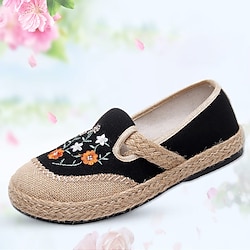 Women's Slip-Ons Comfort Shoes Daily Round Toe Classic Casual Canvas Loafer Floral Black Red Beige Lightinthebox